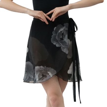 LSS13xx ORIELLA wrap chiffon ballet skirt by Grand Prix (L, Black-Grey)