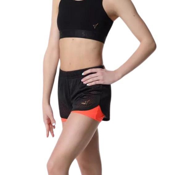 SOLO Contrasting bottom double-layered shorts orange neon