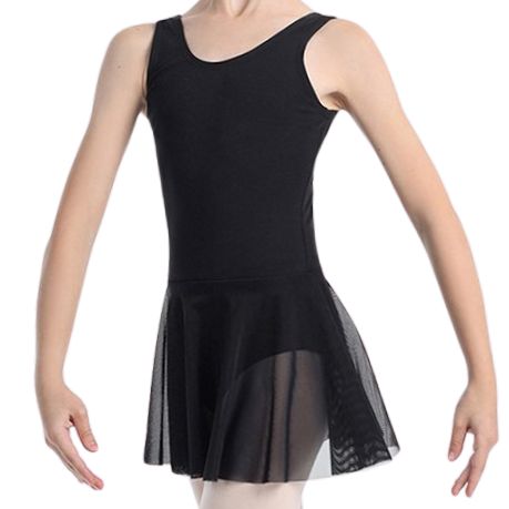 SOLO Tank leotard with mesh skirt cotton black