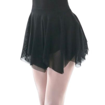 SOLO Pull-on double-layered asymmetrical mesh circle skirt black