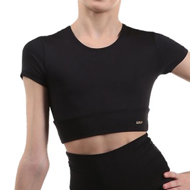 SOLO Short sleeve cropped tank top polyester black