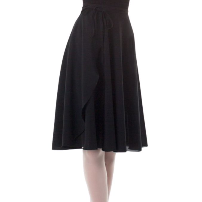 SOLO Knee length chiffon pull-on circle skirt black