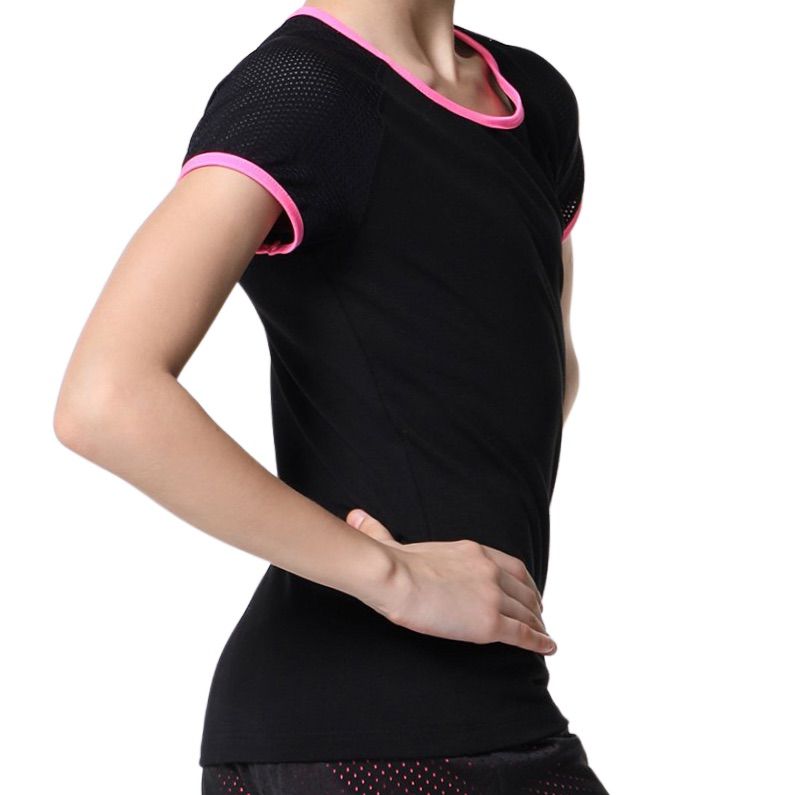 SOLO Contrast binding slim fit T-shirt black pink neon