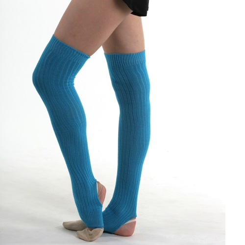 Knitted over-the-knee leg warmers with cut-out heel, Turquoise