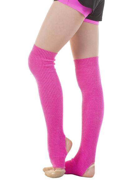 SOLO Knee high knitted legwarmers with a heel cutout, Fuchsia