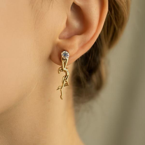 Earrings "Gymnast with a ball" transparent stone (Gold)