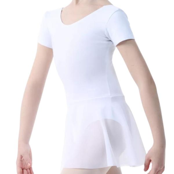 SOLO Short sleeve leotard with mesh skirt cotton white