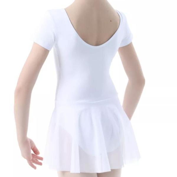 SOLO Short sleeve leotard with mesh skirt cotton white