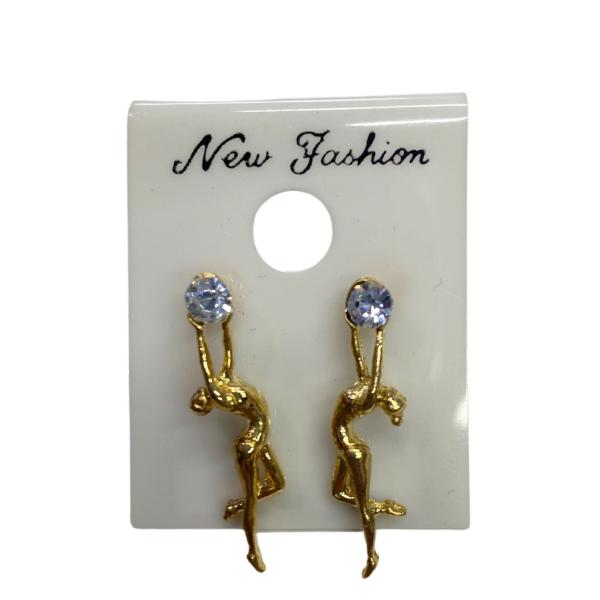 Earrings "Gymnast with a ball" transparent stone (Gold)