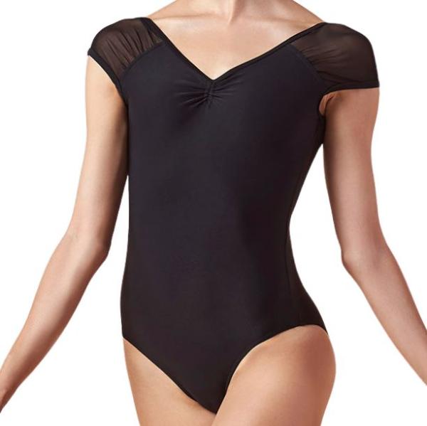 Grand Prix Leotard Women's Bodysuit short sleeve LESSON #1 KAMILA, mesh LSL64xx (S, Black)