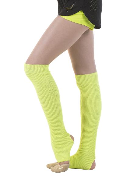 Knee high knitted legwarmers with a heel cutout, Lime