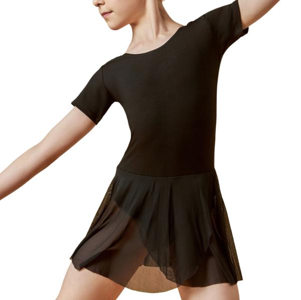 Klara Shortsleeve wrap skirt leotard B3LS60 (28,Black,Cotton)