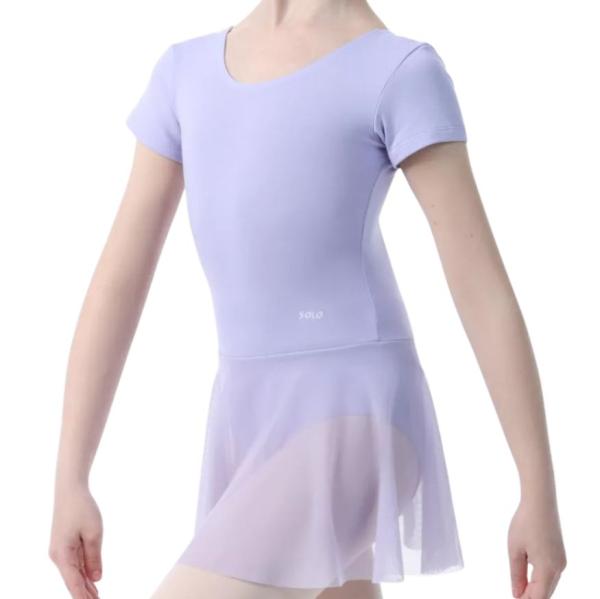 SOLO Short sleeve leotard with mesh skirt cotton Lilac
