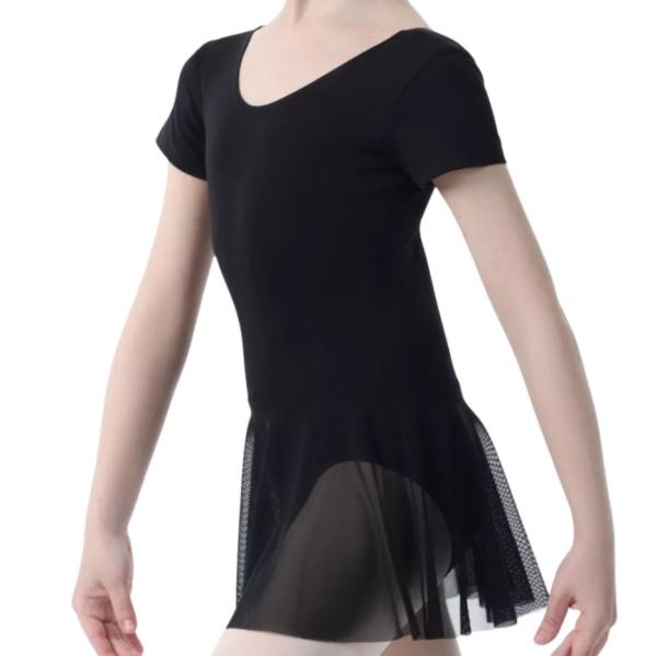 SOLO Short sleeve leotard with mesh skirt cotton black