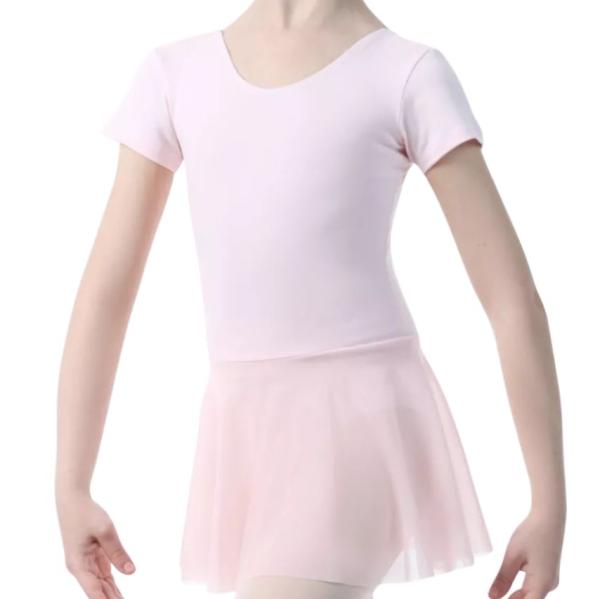 SOLO Short sleeve leotard with mesh skirt cotton pink marshmallow