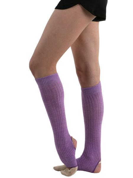 Knitted over-the-knee leg warmers with cut-out heel, Lilac