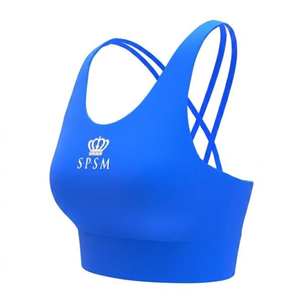 SPSM Open back sports bra with 4 straps (6XS,128-134 cm,Blue)